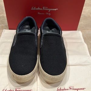 Authentic Salvatore Ferragamo Lizard 2 Slip On - Black Size 9 1/2 , Nero Calf